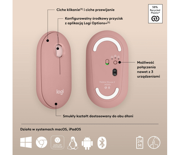 LOGITECH M350s 910-007014 różowa - 1172759 - zdjęcie 11